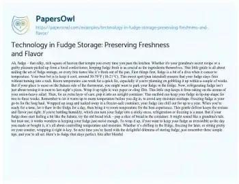 Essay on Technology in Fudge Storage: Preserving Freshness and Flavor