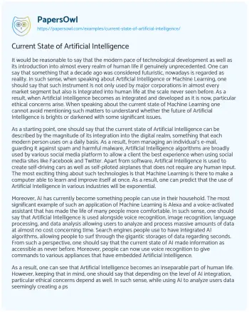 Essay on Current State of Artificial Intelligence