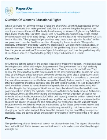 Essay on Question of Womens Educational Rights