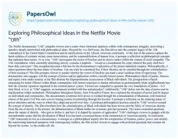 Essay on Exploring Philosophical Ideas in the Netflix Movie “13th”