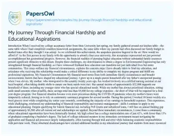 Essay on My Journey through Financial Hardship and Educational Aspirations