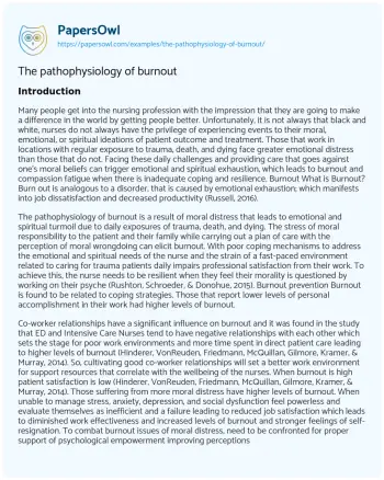 Essay on The Pathophysiology of Burnout