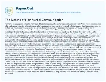 Essay on The Depths of Non-Verbal Communication