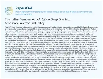 Essay on The Indian Removal Act of 1830: a Deep Dive into America’s Controversial Policy