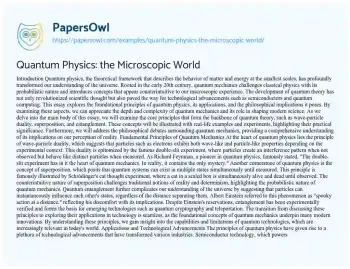 Essay on Quantum Physics: the Microscopic World