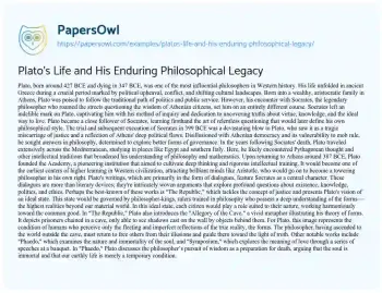 Essay on Plato’s Life and his Enduring Philosophical Legacy