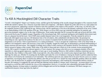 Essay on To Kill a Mockingbird Dill Character Traits