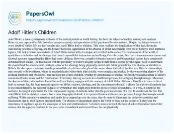 Essay on Adolf Hitler’s Children