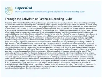 Essay on Through the Labyrinth of Paranoia: Decoding “Cube”