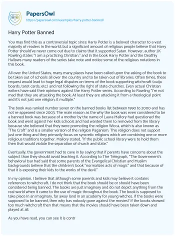 Essay on Harry Potter Banned