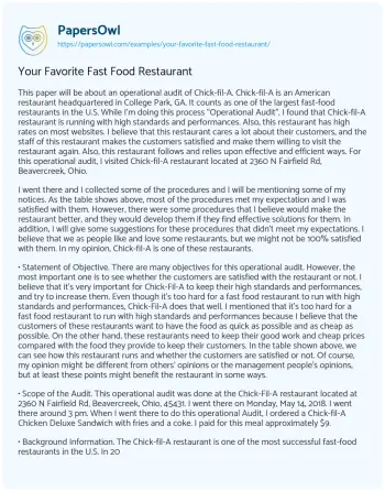 Essay on Your Favorite Fast Food Restaurant