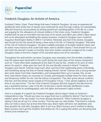 Essay on Frederick Douglass: an Activist of America