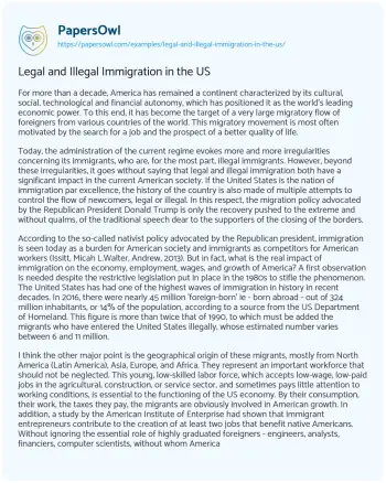 Essay on Legal and Illegal Immigration in the US