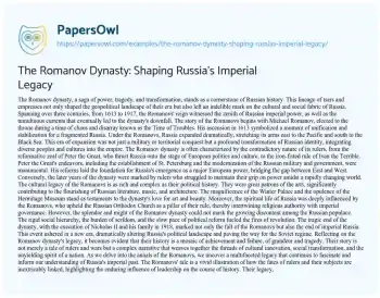 Essay on The Romanov Dynasty: Shaping Russia’s Imperial Legacy