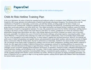 Essay on Child at Risk Hotline Training Plan