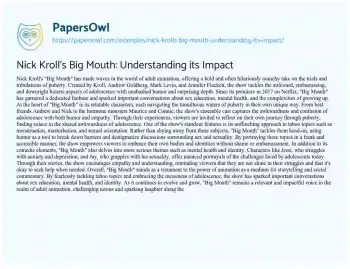 Essay on Nick Kroll’s Big Mouth: Understanding its Impact