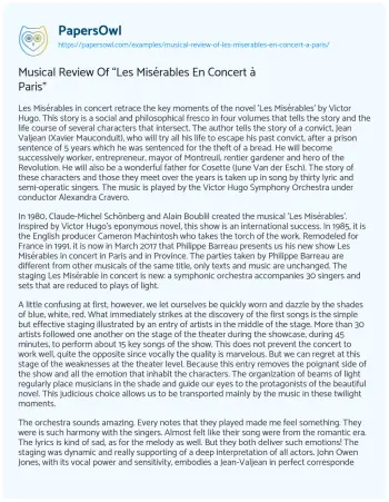 Essay on Musical Review of “Les Misérables En Concert à Paris”