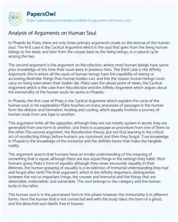 Essay on Platonic Philosophy of Soul Immortality