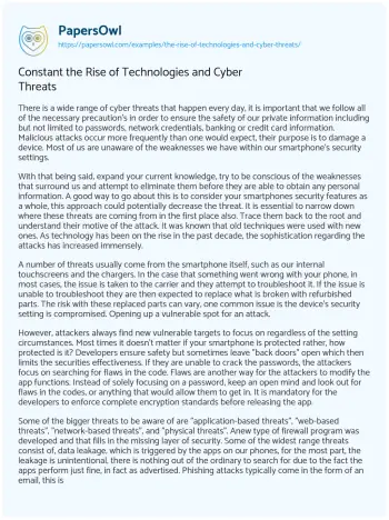 Essay on Constant the Rise of Technologies and Cyber Threats