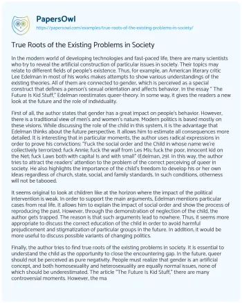 Essay on True Roots of the Existing Problems in Society