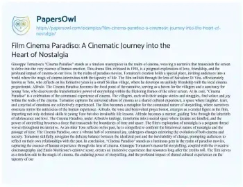 Essay on Film Cinema Paradiso: a Cinematic Journey into the Heart of Nostalgia