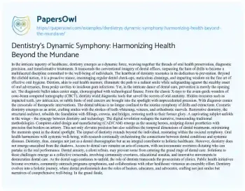 Essay on Dentistry’s Dynamic Symphony: Harmonizing Health Beyond the Mundane