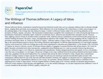 Essay on The Writings of Thomas Jefferson: a Legacy of Ideas and Influence