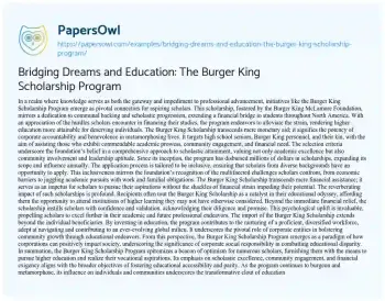 Essay on Bridging Dreams and Education: the Burger King Scholarship Program