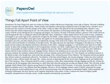 Essay on Things Fall Apart Point of View