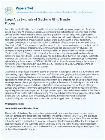 Essay on Large-Area Synthesis of Graphene Films Transfer Process