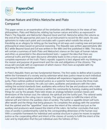 Essay on Human Nature and Ethics Nietzsche and Plato Compared