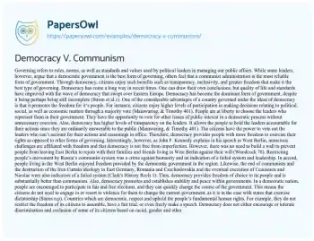 Essay on Democracy V. Communism