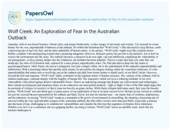 Essay on Wolf Creek: an Exploration of Fear in the Australian Outback