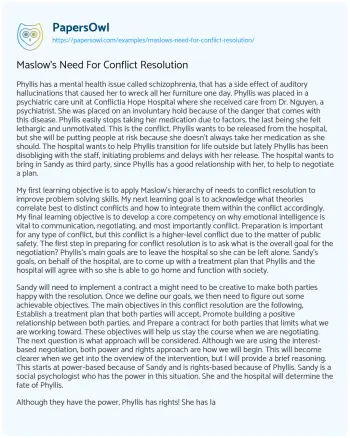 Essay on Maslow’s Need for Conflict Resolution