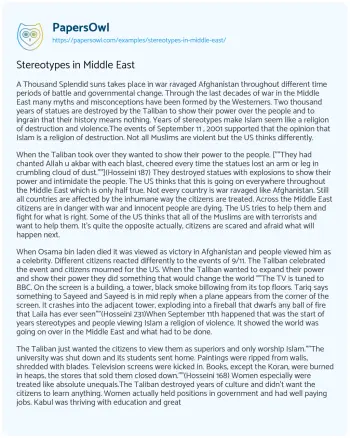 Essay on Stereotypes in Middle East