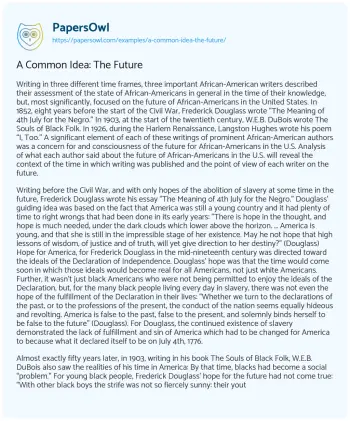 Essay on A Common Idea: the Future