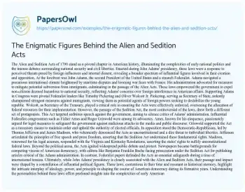 Essay on The Enigmatic Figures Behind the Alien and Sedition Acts