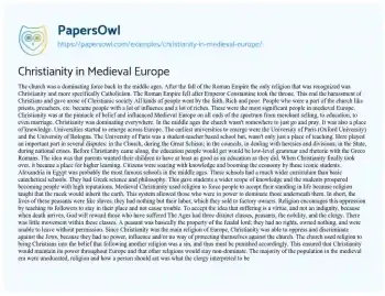 Essay on Christianity in Medieval Europe