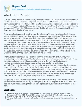 Essay on What Led to the Crusades