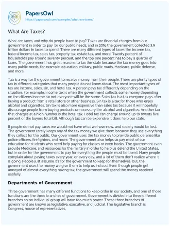 Essay on What are Taxes?