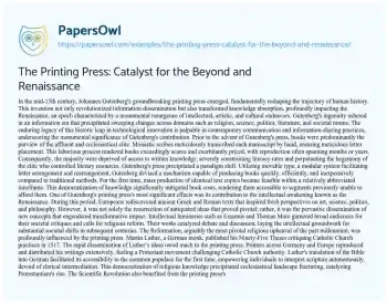 Essay on The Printing Press: Catalyst for the Beyond and Renaissance