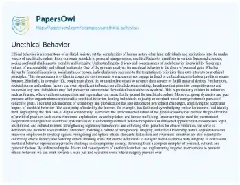 Essay on Unethical Behavior