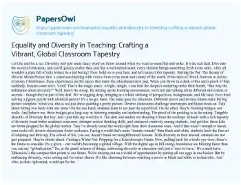 Essay on Equality and Diversity in Teaching: Crafting a Vibrant, Global Classroom Tapestry