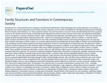 Essay on Family Structures and Functions in Contemporary Society