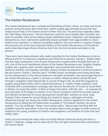 Essay on The Harlem Renaissance