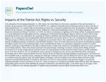 Essay on Impacts of the Patriot Act: Rights Vs. Security