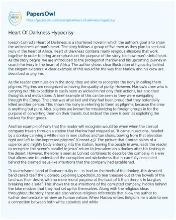 Essay on Heart of Darkness Hypocrisy