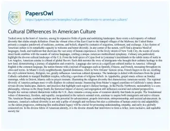 Essay on Cultural Differences in American Culture