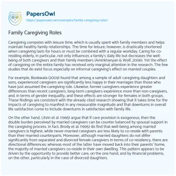 Essay on Family Caregiving Roles