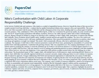 Essay on Nike’s Confrontation with Child Labor: a Corporate Responsibility Challenge